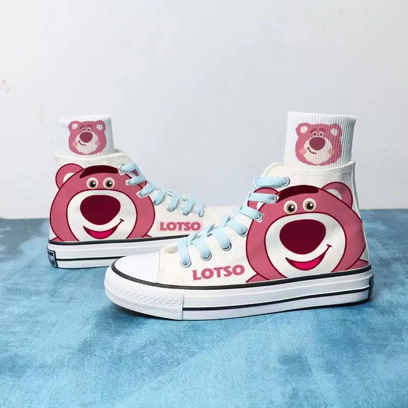 

real picture 2025 new Lotso Strawberry plus size man's white Canvas shoes Unique Design Casual drop shipping women's skate shoes