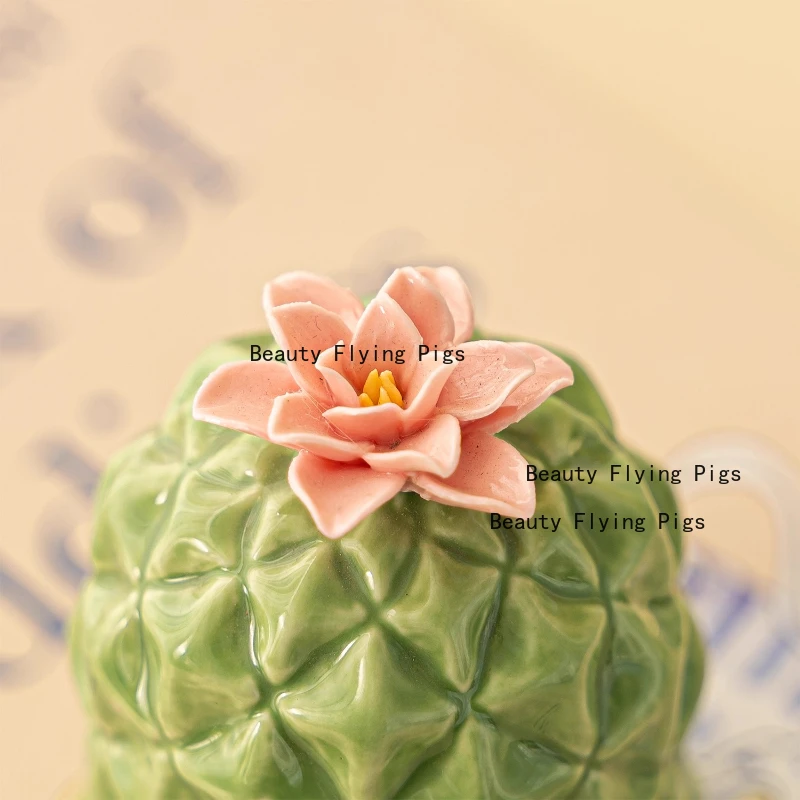 1pc Ceramic Cactus Toothpick Jar Living Room Dining Table Decoration Ornaments Moisture Proof Toothpick Jar Dental Floss Box view 6