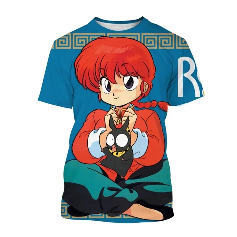 Japanese Anime Ranma 1/2 cosplay T-shirt Animated Kawaii Gir Hentai Print Tops Oversized O-Neck Men Women Character  Tees