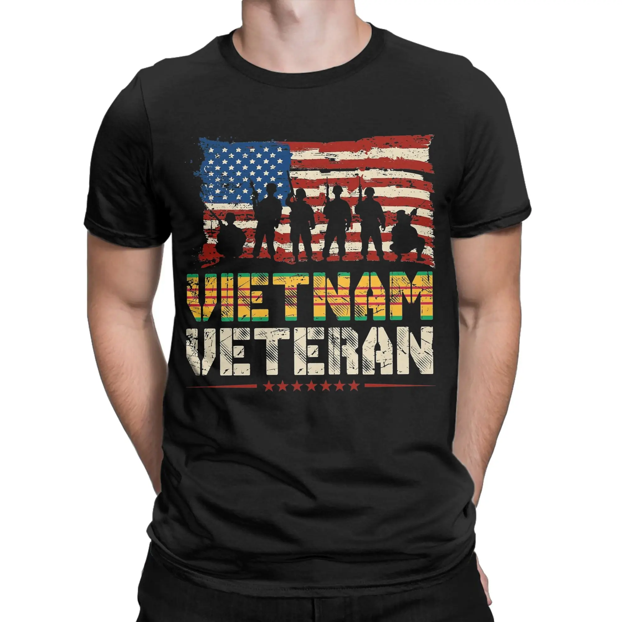 Vietnam Veteran US Flag Gift War Vet Men T Shirt Soldier  Casual Tee Shirt Short Sleeve T-Shirt 100% Cotton Gift Idea Clothing
