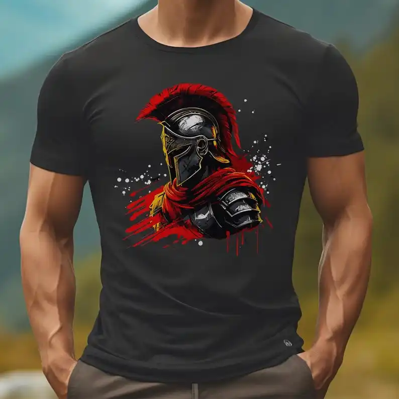 

Футболка из плотного хлопка «Героический спартанский воин», спартанская футболка в подарок геймерам, повседневная одежда, футболка с мифологическим принтом, футболка с изображением воина, подарок для бойцов