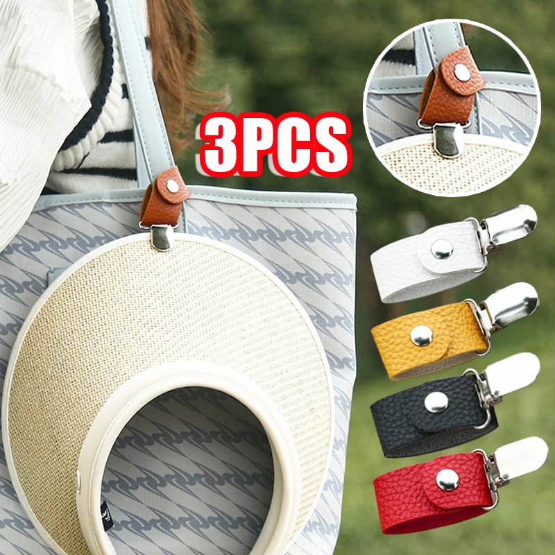 3PCS Outdoor Travel Hat Clip PU Leather Portable Bag Cap Storage Buckle Hanging Multi-Purpose Backpack Hook