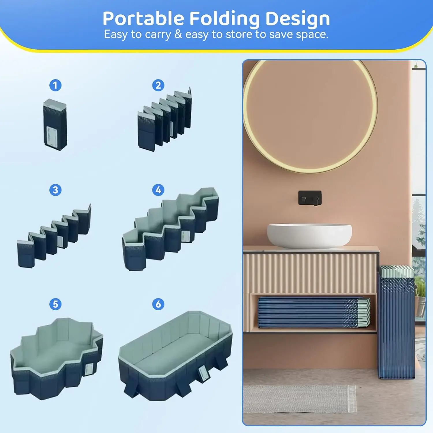 Foldable Swimming Pool, Hard Plastic Shell Rectangular Foldable Pools Above Ground, Collapsible Swimming Pool for Backyard Outsi