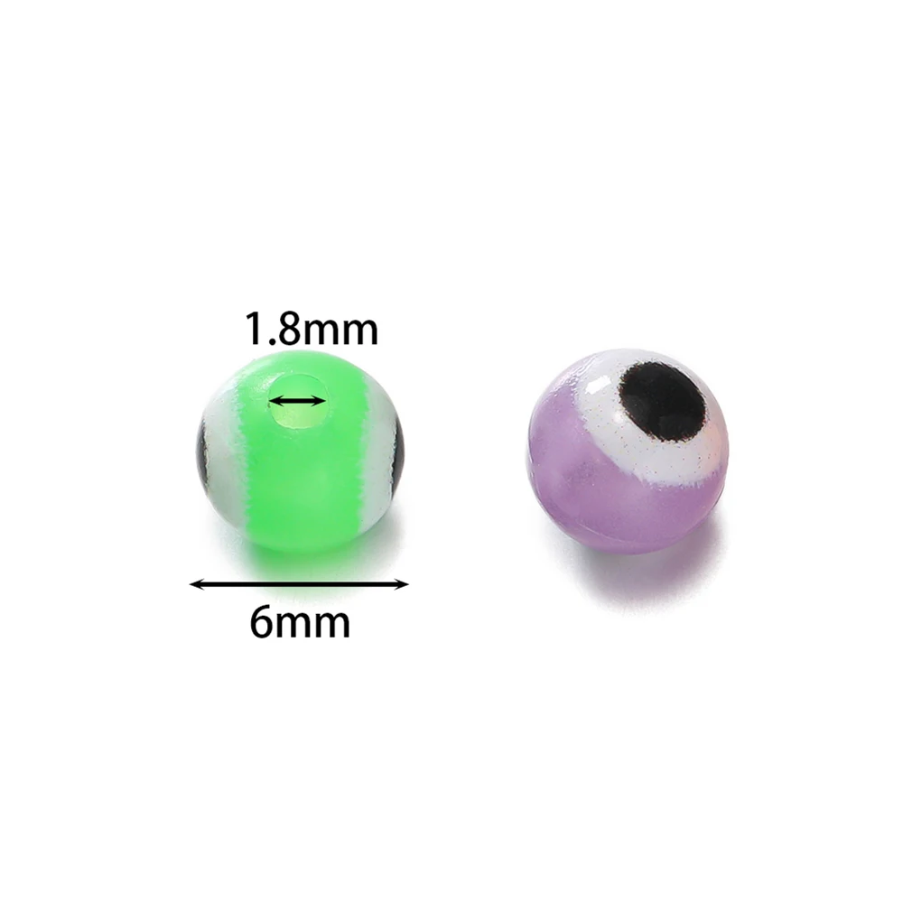 10pcs/lot 6mm Luminous Round Beads Evil Eye Loose Spacer Beads for Jewelry Making DIY Handmade Bracelet Accessories