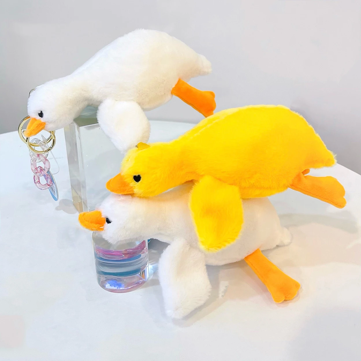 Simulated Animal White Goose Yellow Wild Swan Pendant Bag Decoration Key Ring Chain Plush Toy Stuffed Doll Boy Girl Friend Gift