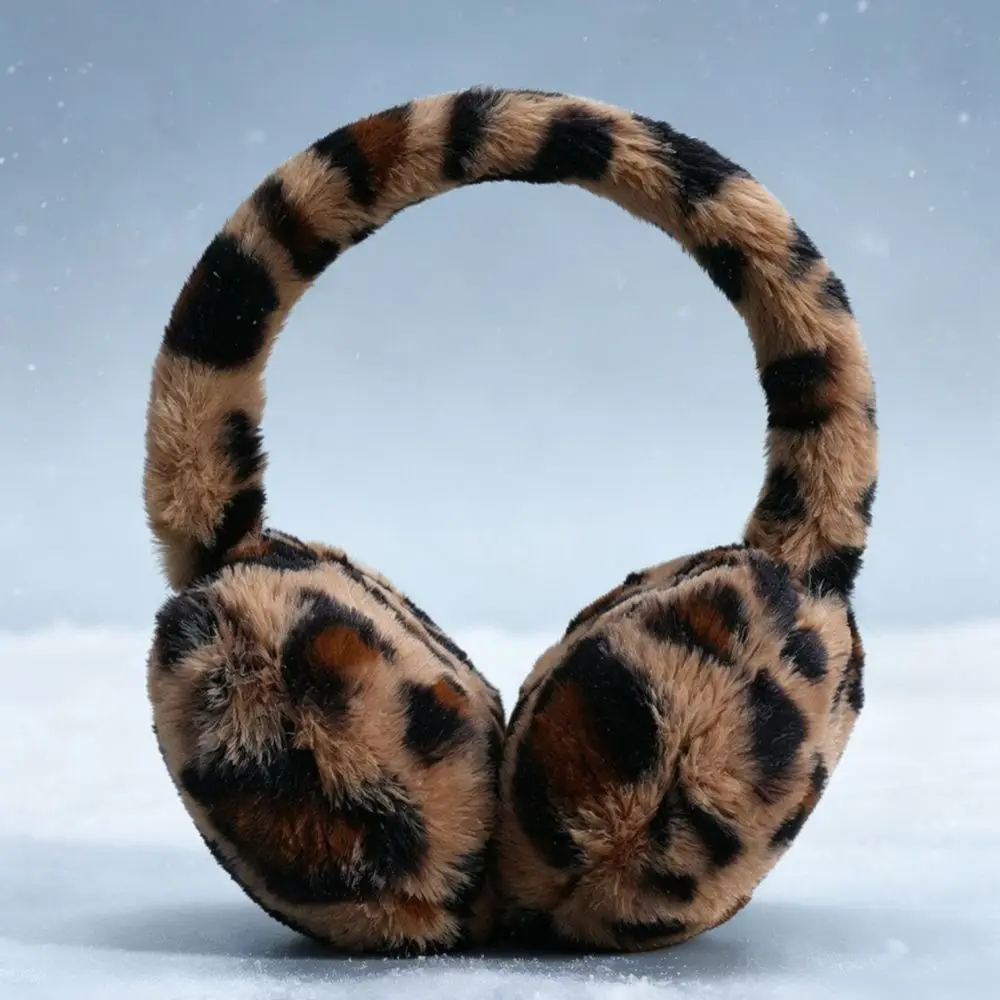 Soft Plush Ear Warmers Leopard Pattern Foldable Earmuffs Windproof Cold Weather Protection Winter Accessories For Men And Women