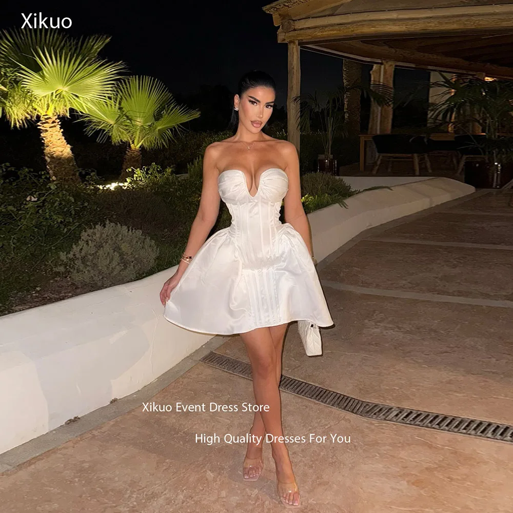 Xikuo Kelderen V-cut Trouwjurk Mouwloze Mini Lengte Vestidos De Novia Sweetheart Hals Bruidsjurken Voor Meisje Aangepaste