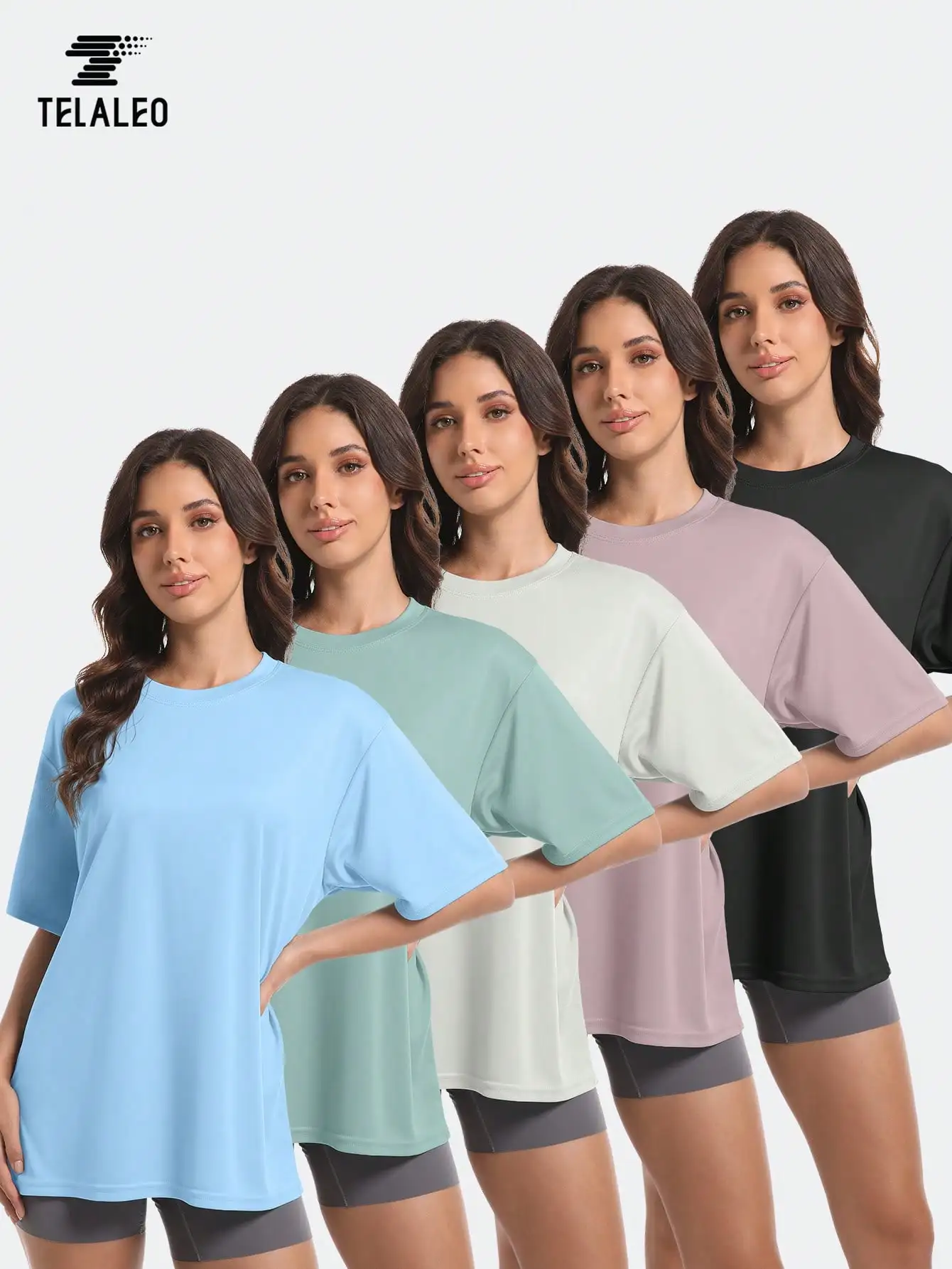 

TELALEO 5-Pack Women's Oversized Short Sleeve Quick Dry Athletic T-Shirts for Gym & Workout