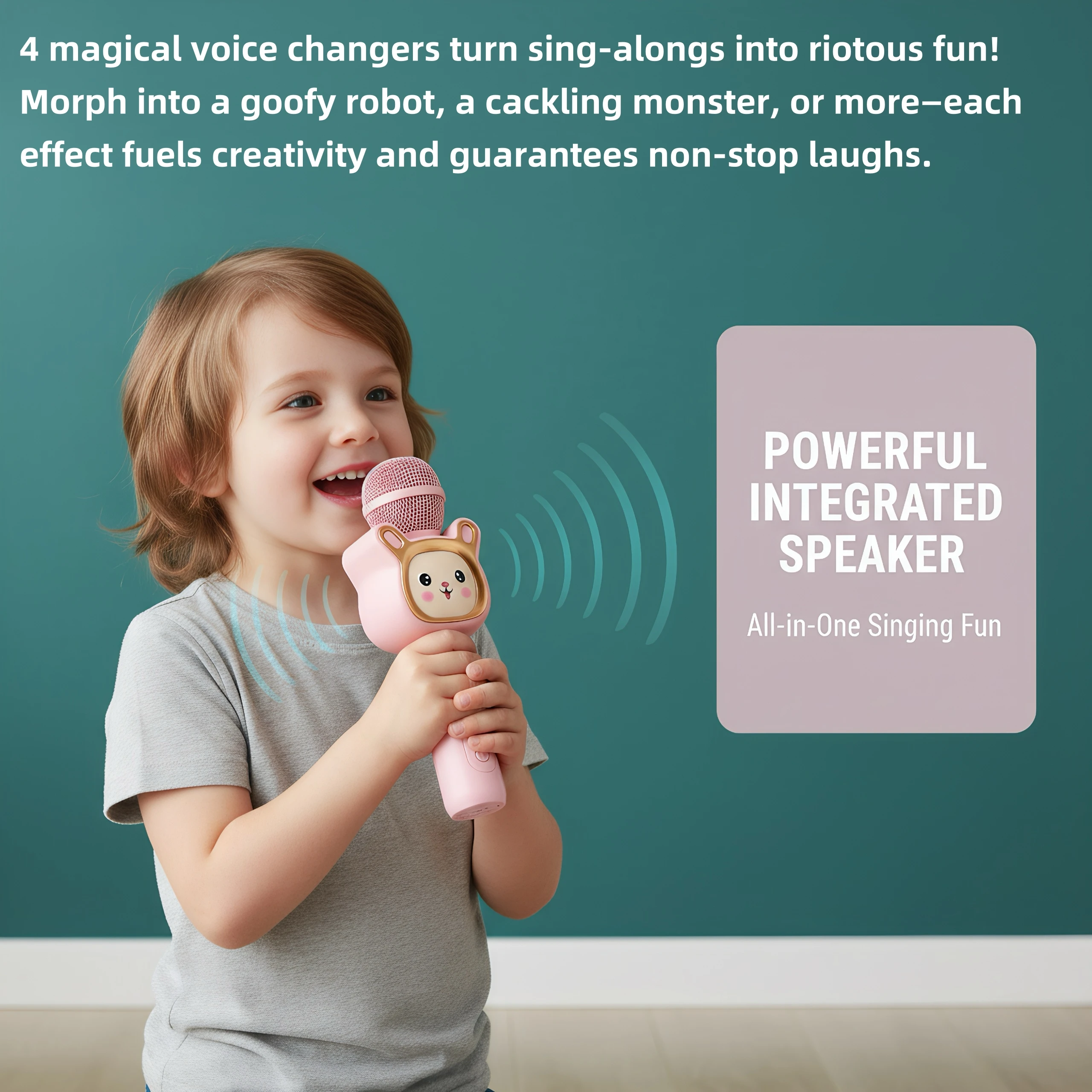 Karaoke-Mikrofon-Spielzeug für Kinder, kabelloses Bluetooth, TF-Kartenspiel, bunte LED, All-in-One-Karaoke-Mikrofon, ideales Geschenk für Kinder