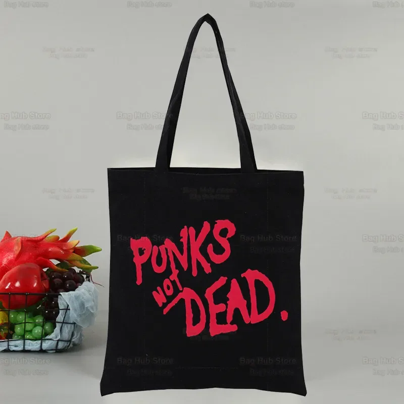 Punks Not Dead Rock canvas schoudertas Tote Bag met hoge capaciteit Esthetiek Boodschappentassen Katoenen handtassen Boekentas voor meisjes