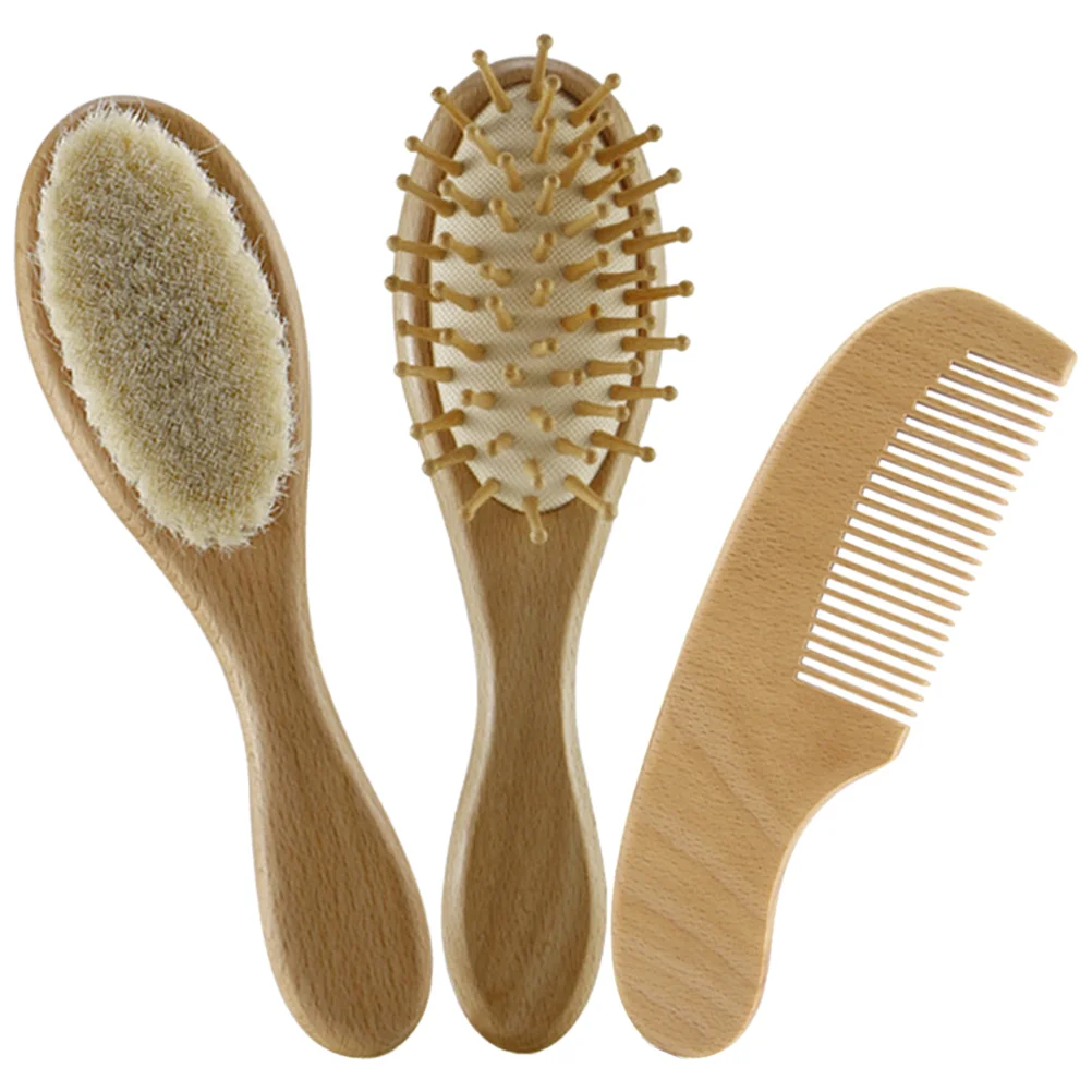 and Bathing Tool Baby Brush Scrubber Newborn Infant Hair Comb Grooming Kit Wool Care Wooden Take Hairbrush