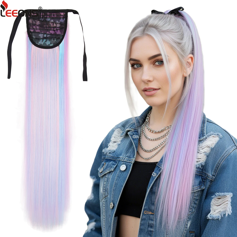 

Прямые 24-дюймовые длинные прямые конские хвосты с эффектом омбре, синтетические прямые волосы с запахом вокруг шиньона, накладные волосы на заколке для женщин