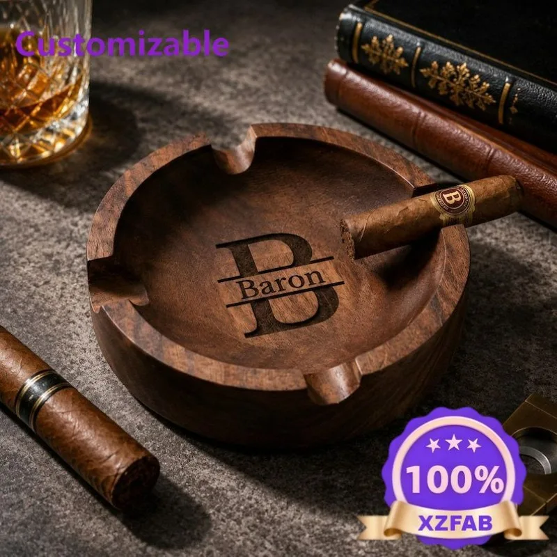 Cross-border Wooden Cigar Ashtray Custom Engraving Name Household Car Men's Commemorative Father's Day Gift