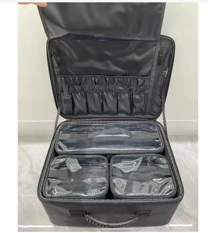 

Women Makeup Cosmetic Case Organizer Travel Makeup Train Case with Handle Portable Artist Storage Bag with Adjustable Dividers