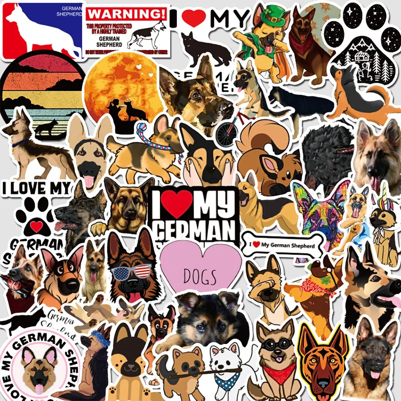 50PCS German Shepherd Cute Dogs Waterproof Cartoon Sticker For Luggage Car Guaitar Skateboard Phone Laptop Bicycle Stickers