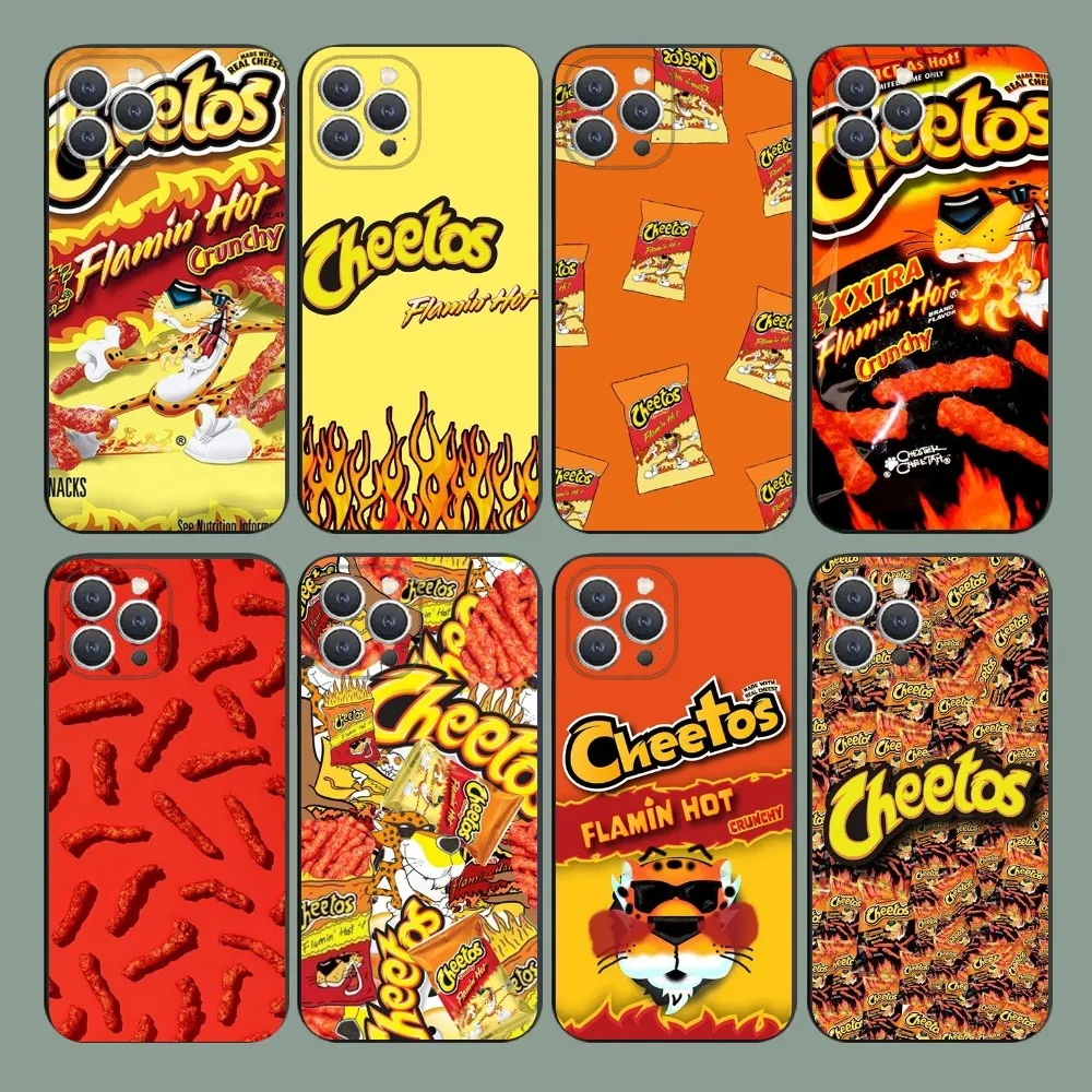 Snack food C-Cheetos funda de teléfono para iPhone 15,14,13,12,11,Plus,Pro Max,XS,X,XR,SE,Mini,8,7 funda negra de silicona suave