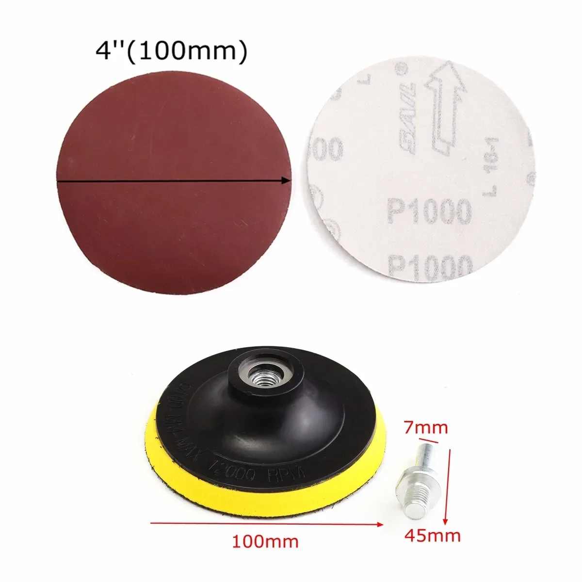 10Pcs/Set 100mm 1000 Grit Sanding Disc Sandpaper with Backer Pad Drill Adapter for Cleaning Polishing Sandpaper Abrasives Tools