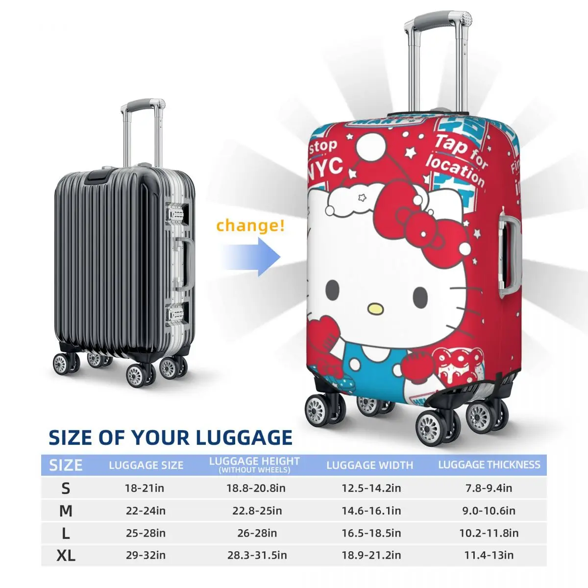 Hello Kitty gráfico Kawaii Anime Sanrio funda para maleta protección de viaje elástica suministros de equipaje vacaciones