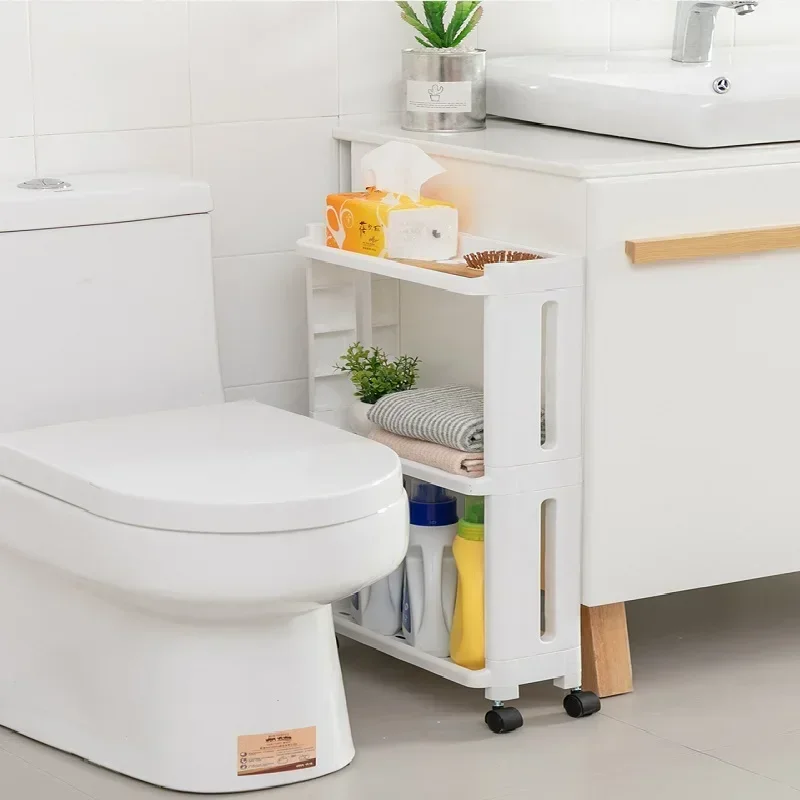 Bathroom Storage Rack Gap Bracket 3 and 4 Layers Detachable with Wheels Kitchen Storage Rack Refrigerator Side Rack