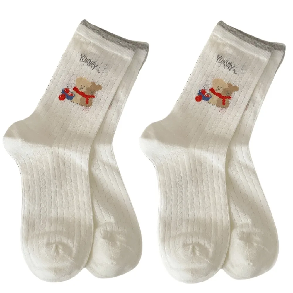 

2Pairs Comfortable Cute Cartoon Cotton Socks Dog Thin Mid-calf Socks Women Breathable Stars Summer Tube Socks Daily