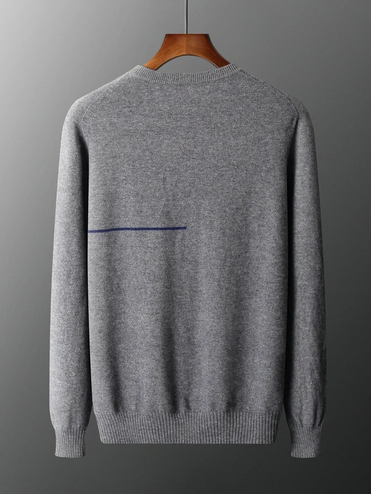 100% Cashmere Men Pullovers Spring Fall Winter Chic Long Sleeve Top One Line Ready to Wear Round Neck Jacquard Cashmere Sweater