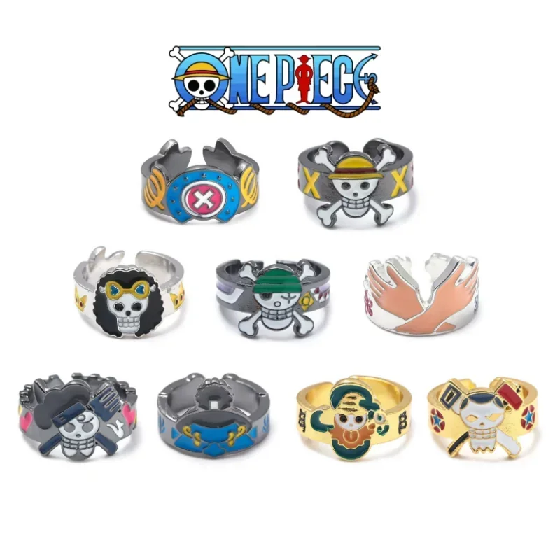 

New ONE PIECE Monkey D. Luffy Roronoa Zoro Nami Couple Ring Jewelry Adjustable Animation Peripherals Pirates Accessories Gifts