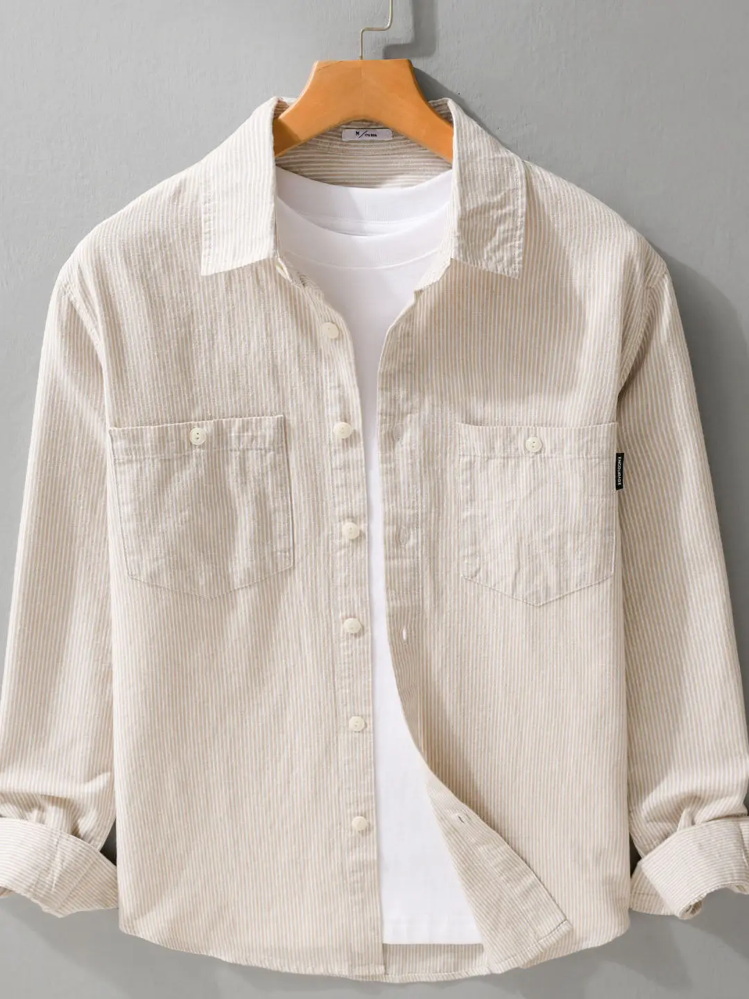 Retro Japanese Style Long Sleeve Casual Shirt Men's Loose Fit Stripe Pattern Turn-down Collar Comfortable Cotton Polyester Blend