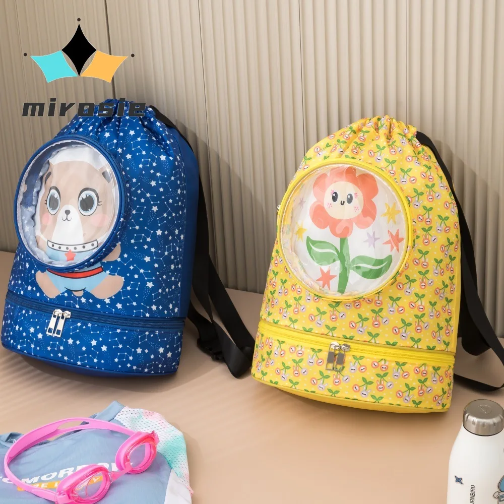 Bolsa de natación de dibujos animados para niños, mochila con cordón, bolsa de almacenamiento de gran capacidad para nadar, artículos de tocador de