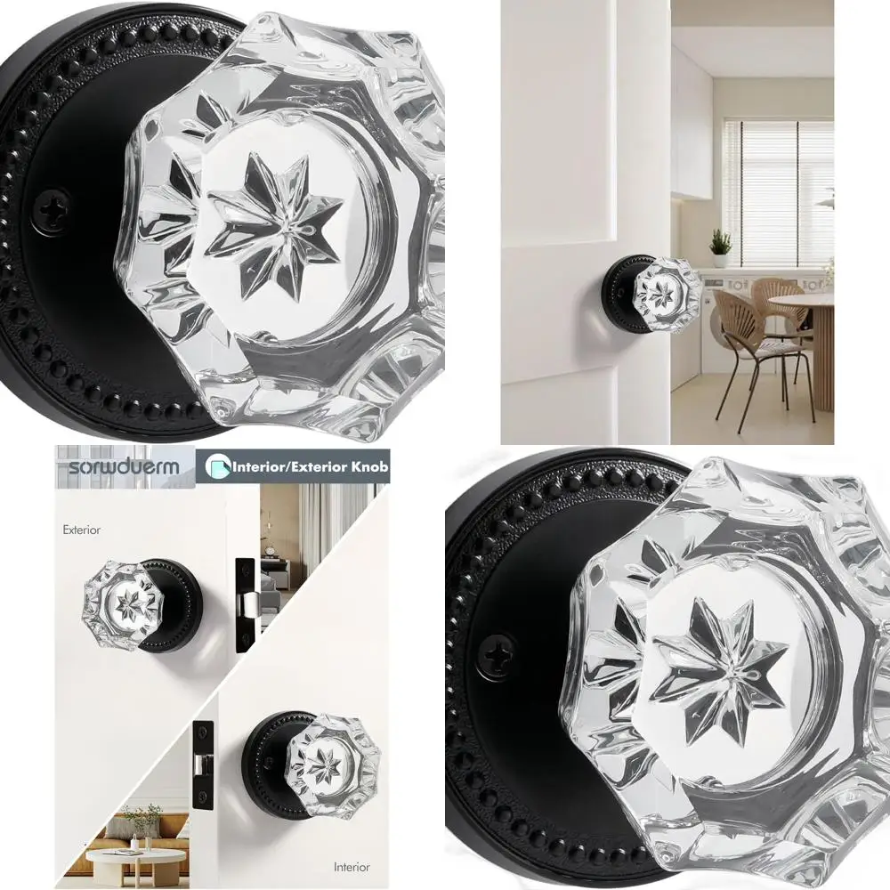 

2-Pack Matte Black Crystal Glass Door Knobs for Hall and Closet Passage Doors
