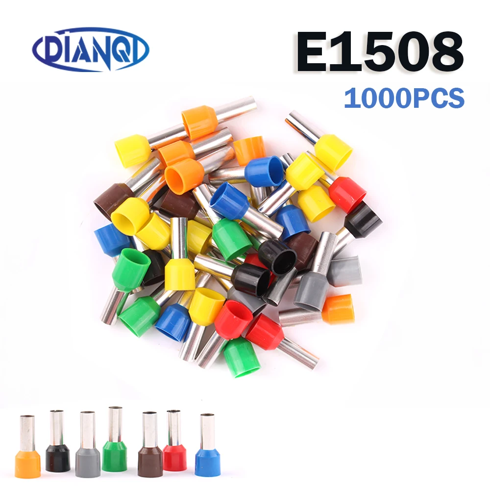 E1508 Buis isolerende Geïsoleerde terminals 1.5MM2 1000 stks/pak Kabel Draad Connector Isolerende Crimp Terminal Connector E-