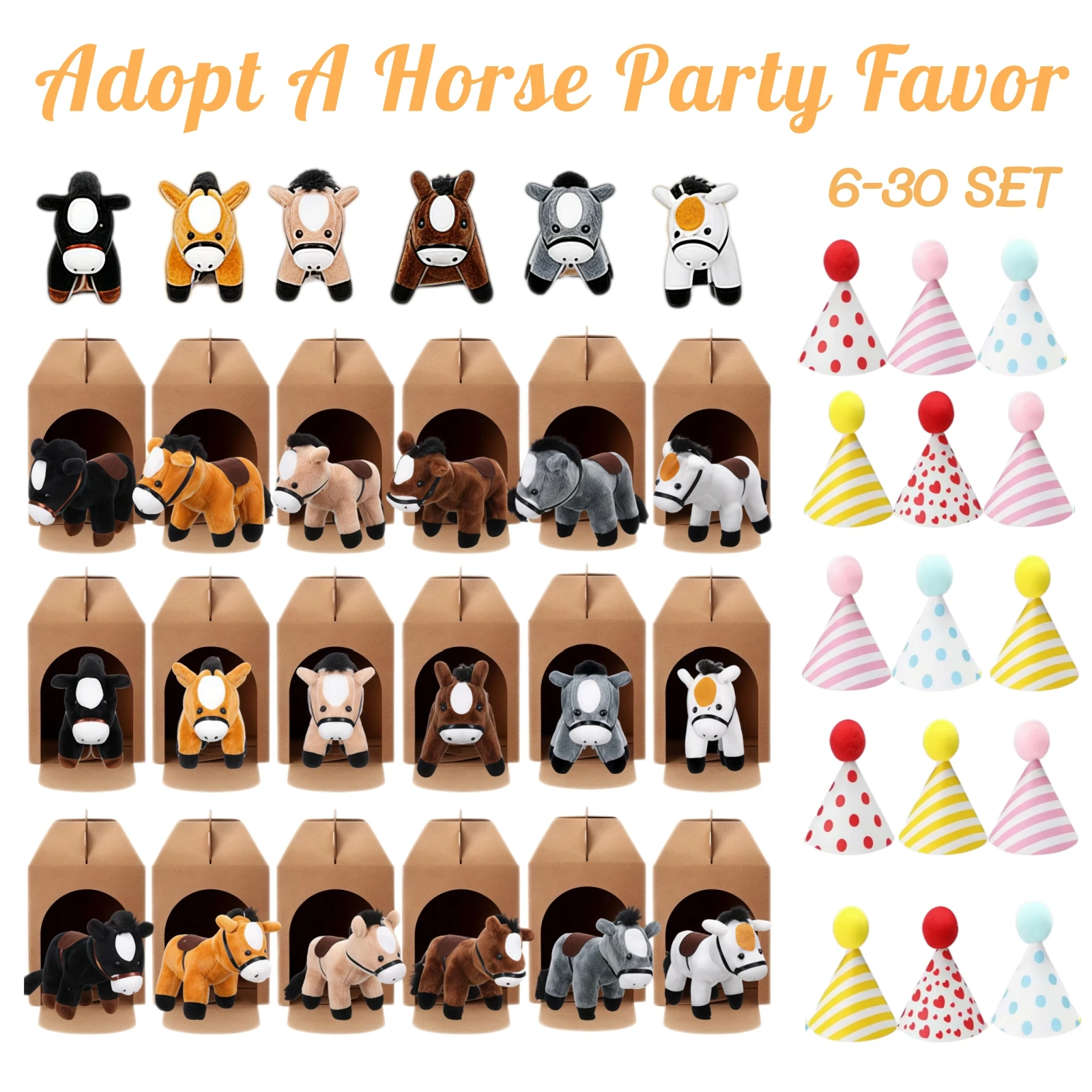 6-30Set Adopt a Horse Party Favors 4inch Horse Stuffed Animal Horse Toys Horse Plush for Birthday Adopt a Pony Party Decoration