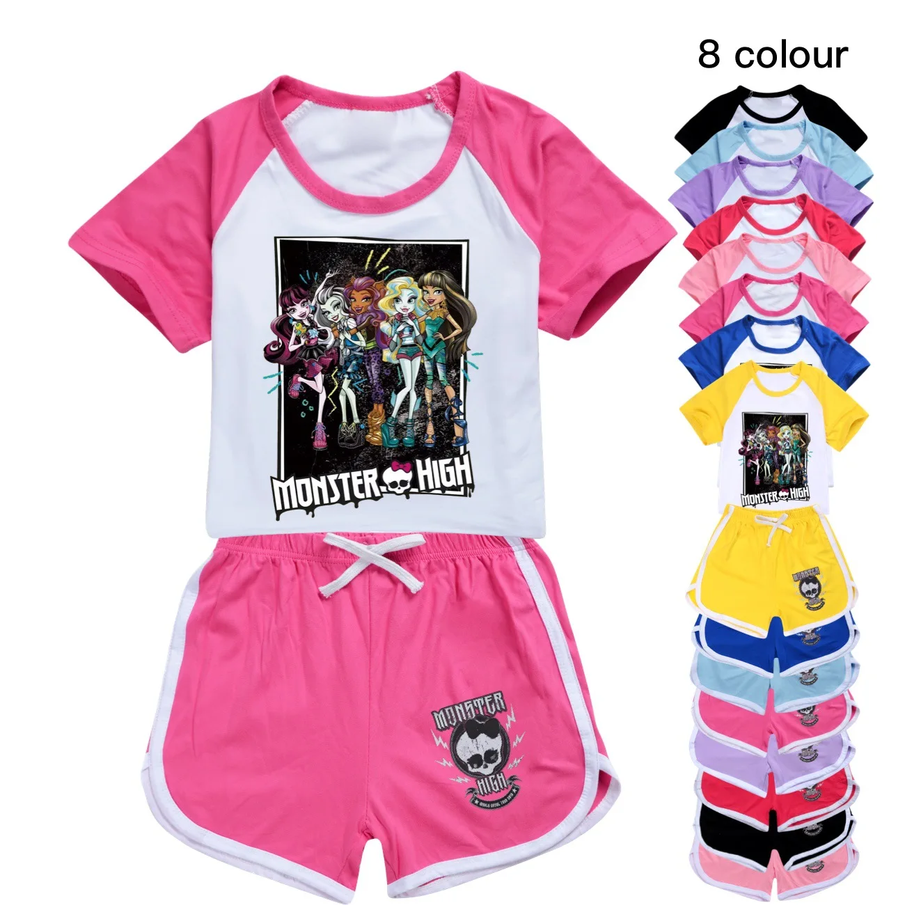 

New Monster High Pajamas Set New Summer Children Short Sleeve T-shirt+Shorts Sleepwear Pyjamas Cartoon Baby Tracksuits Clothing