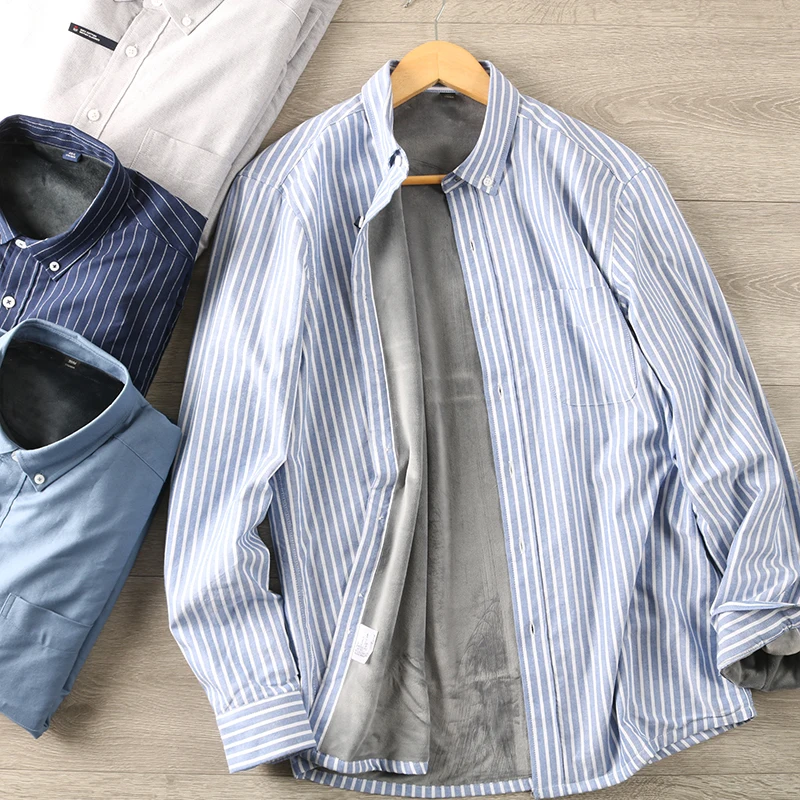 

Thiened Fce Long Sve Men's Cotton irt Warm Busin Casual Sle Winter Collection Stand Fit Hongda Brand