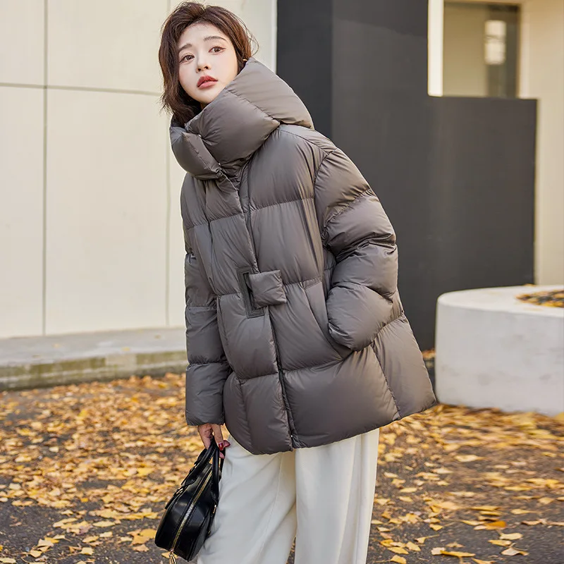 2025 invierno nueva moda mujer Color sólido Casual moda Simple básico suelto manga larga con capucha acolchado abrigos Parkas femeninas Tops