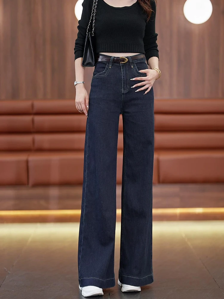 

High Waist Slim Fit Wide Leg Jeans Women's Autumn New Sle Loose Drapey Straight Floor-Length Pants Versatile Casual Denim