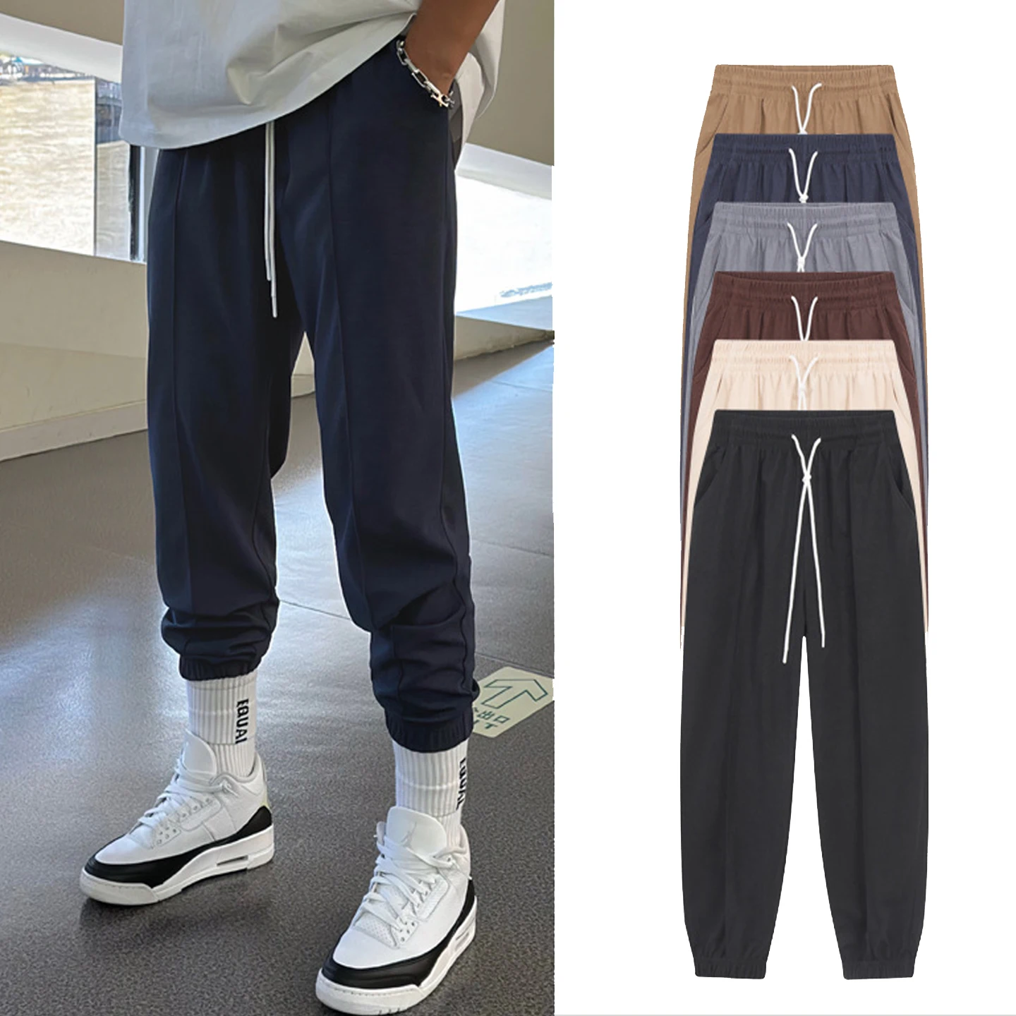 

Свободные повседневные брюки в американском стиле, осень-зима, дышащие длинные брюки с манжетами для бега на открытом воздухе для мужчин, полиэфирное волокно