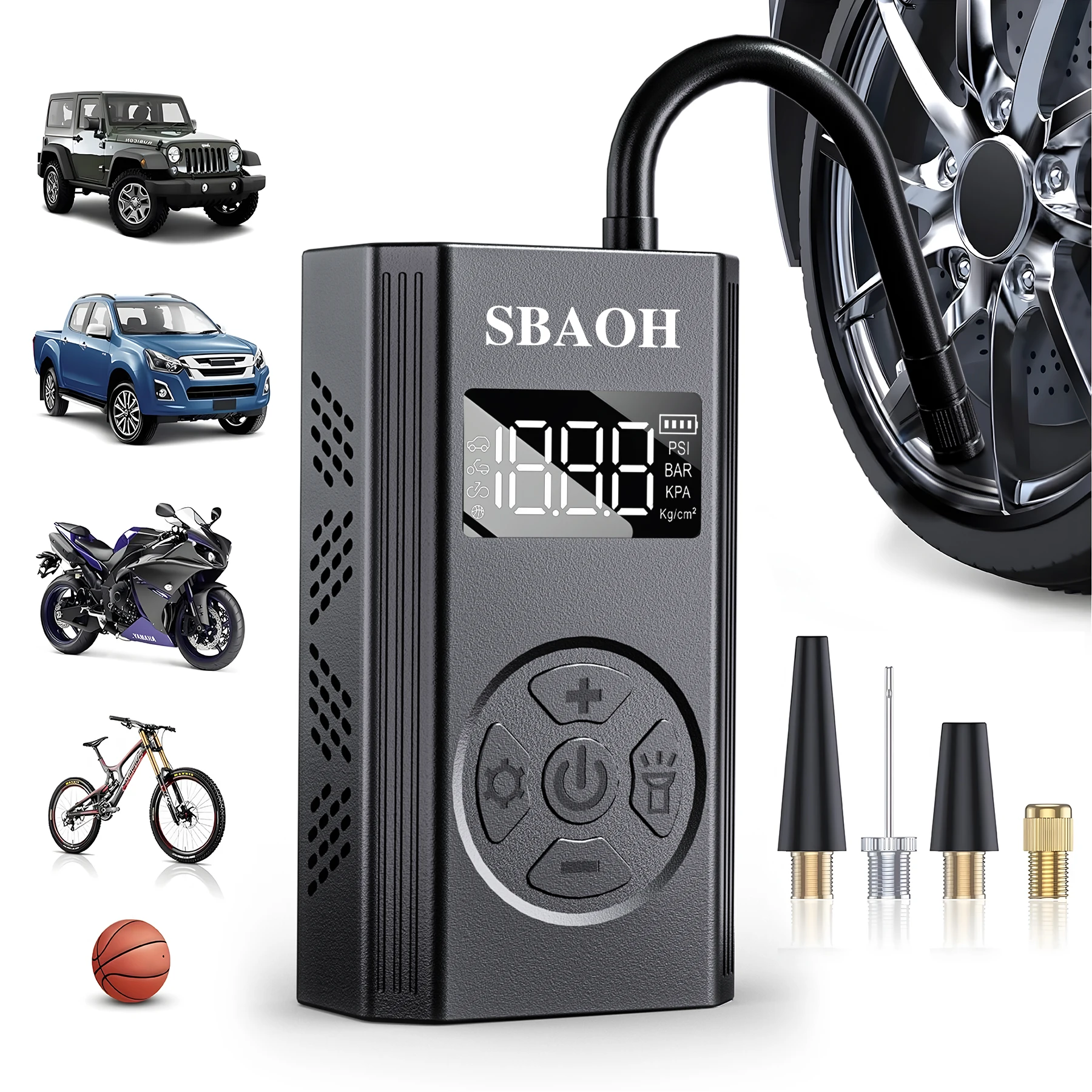 Tire Inflator Portable Air Compressor,150PSI Air Pump for Car Tires with Pressure Gauge /5000mAh Battery & LED Light