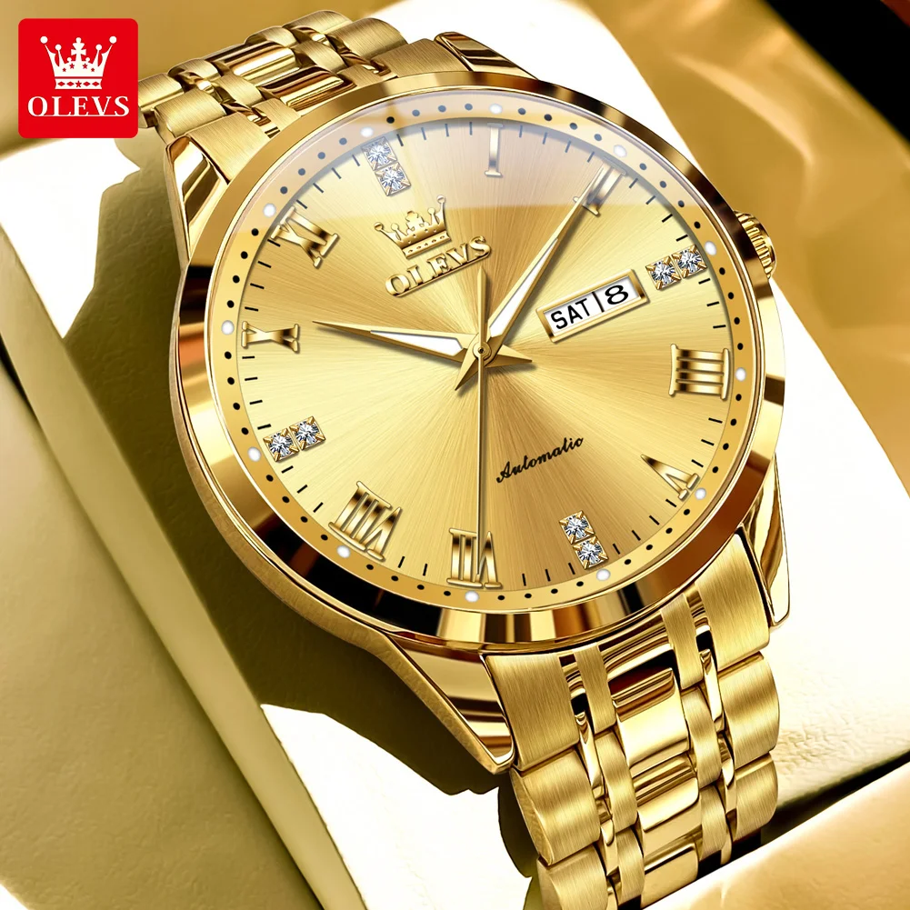 

OLEVS 7062, автоматические мужские часы из нержавеющей стали, водонепроницаемые часы с календарем, деловые роскошные оригинальные механические наручные часы для мужчин