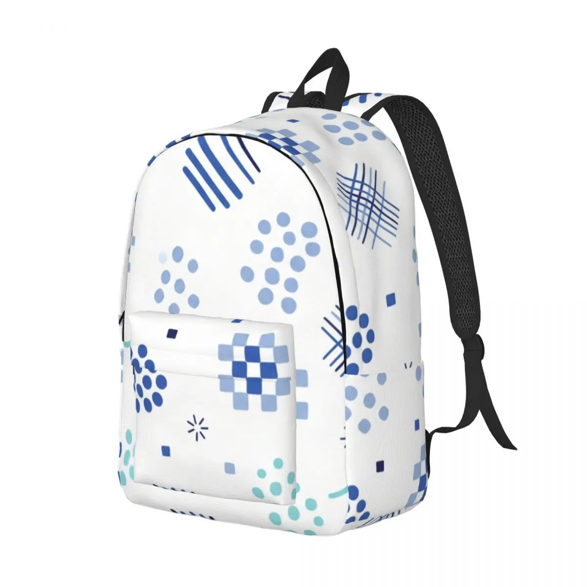Aesthetic School Backpack Tossed Plaid Square Bubble Dot Minimal Clean Blue White Lightweight Daypack for School Outdoor Weekend