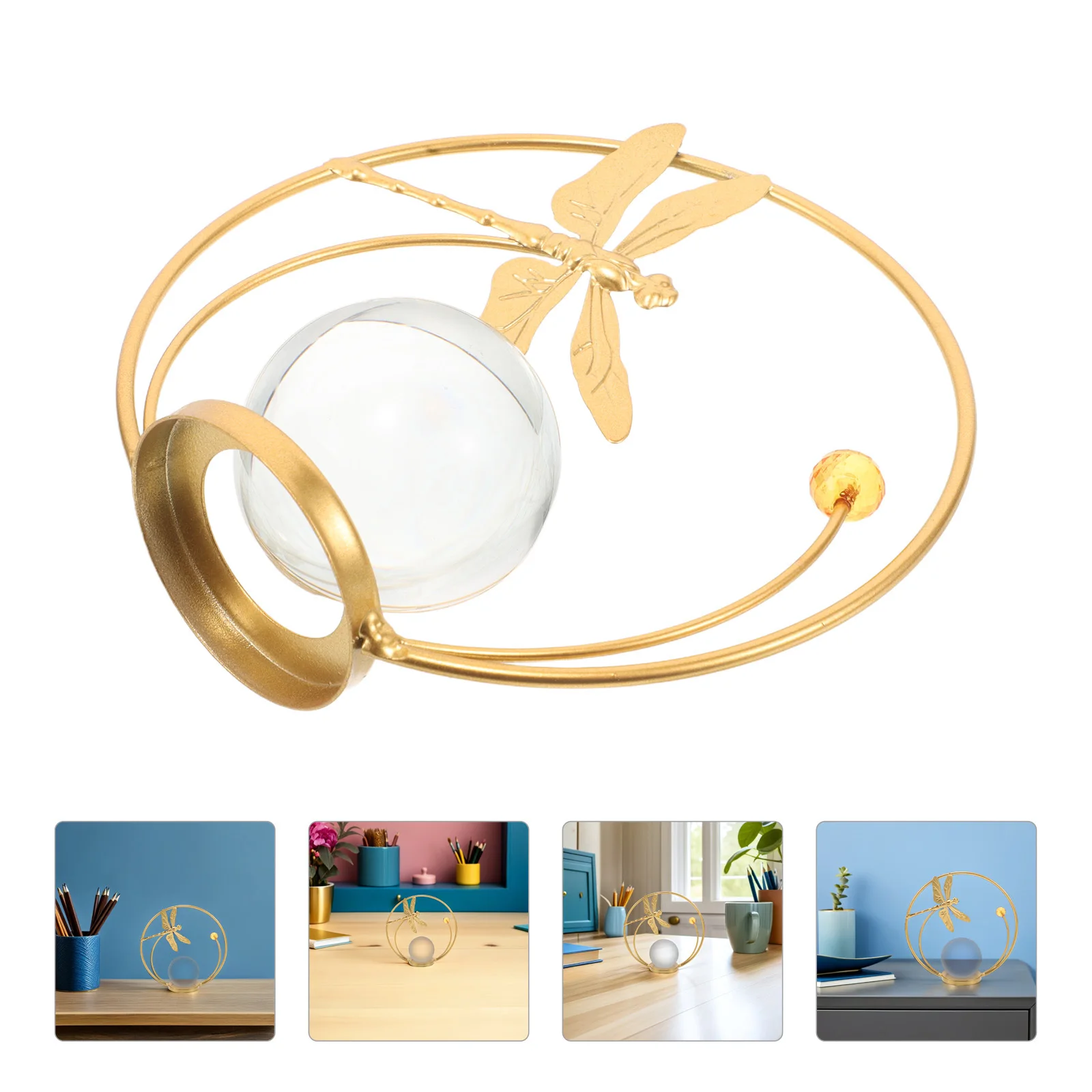 

European Style Crystal Ball Sphere Iron Base Transparent Crystal Ornament For Home Office Bedroom Tabletop Decor