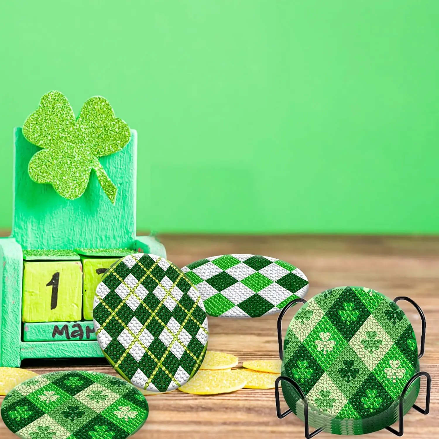 8PCS DIY Diamond Coasters St. Patrick's Day Craft Decoration Handmade Table Decor Placemat