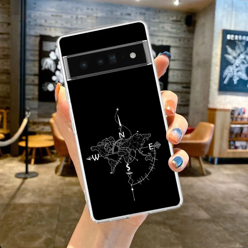 Cartoon World map scenery direction Phone Case For Google Pixel 9 Pro XL 8 7 6 Pro 8A 7A 6A 5 4 5A 4A 3A XL 5G Soft Clear Cover
