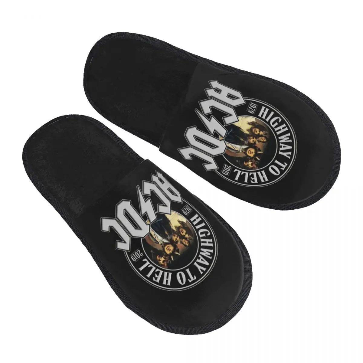 Custom Vintage Rock AC DC Cozy Scuff Memory Foam Slippers Women Heavy Metal Music Band Bedroom House Shoes