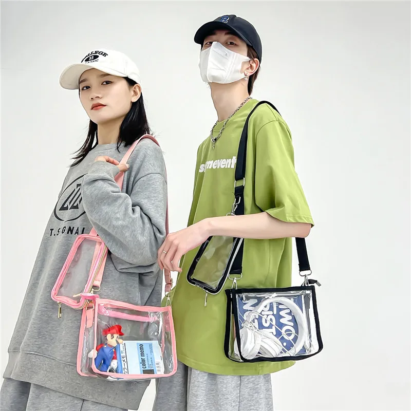 PVC Crossbody Bag for Women Transparent Jelly Bag Hong Kong Style Trendy PVC Transparent Shoulder Crossbody Bag for Men