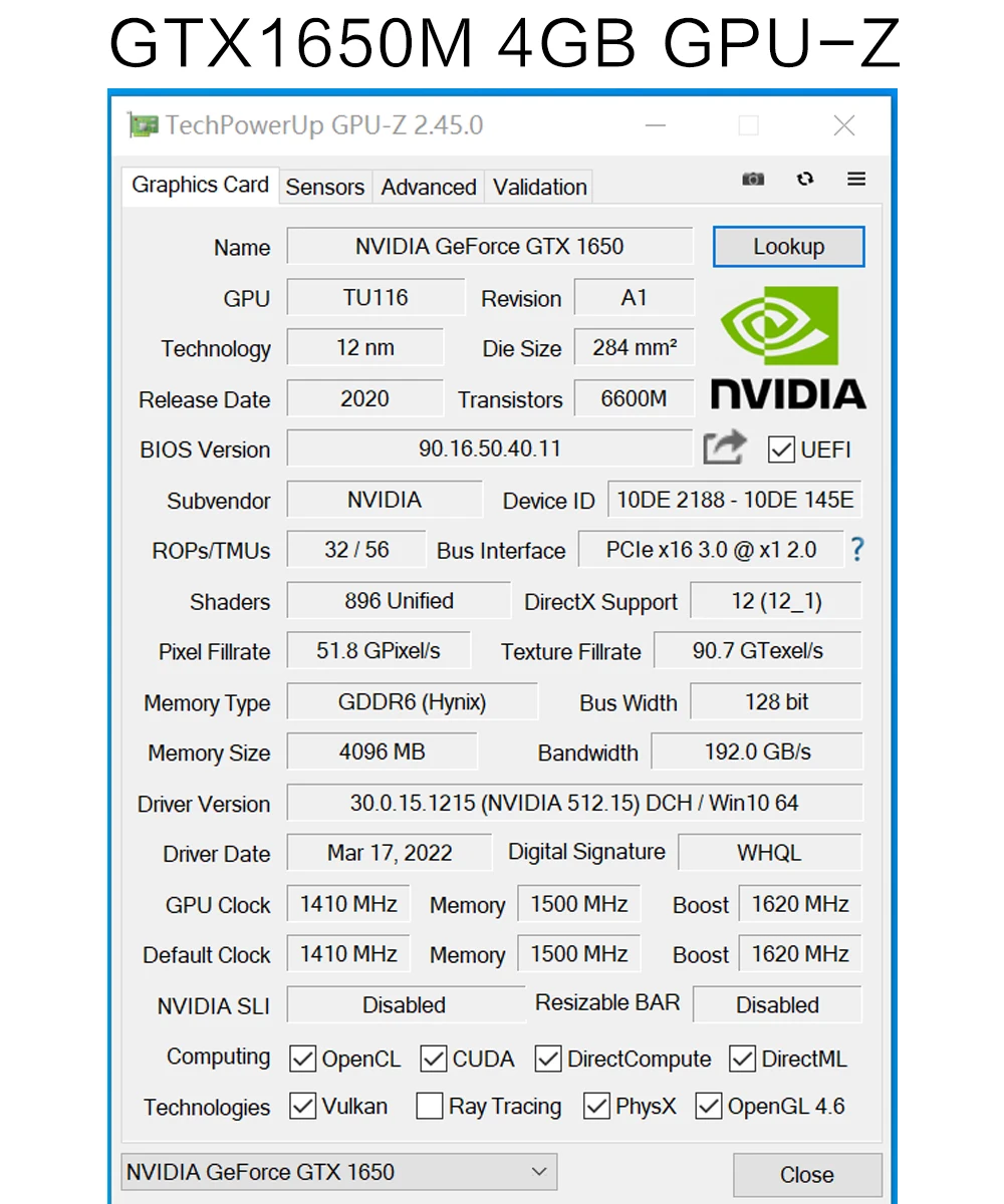 شيلي 51RISC GeForce GTX1650M 4GB سطح المكتب بطاقة جرافيكس الألعاب 128Bit GDDR6 رقاقة PCI Express 3.0 HDCP بطاقة فيديو جاهزة