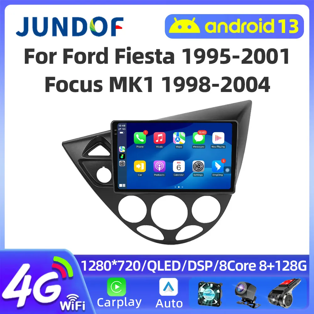 

JUNDOF QLED Car Radio Android Stereo Multimedia For Ford Fiesta 1995-2001 Focus MK1 1998-2004 Carplay Autoradio Head Unit Auto