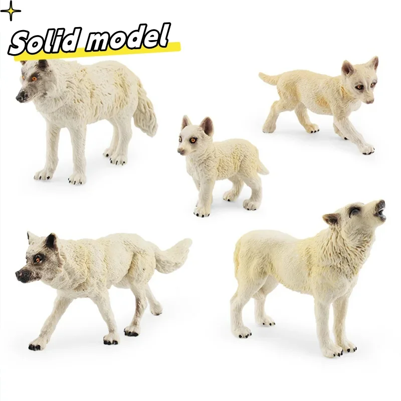 Simulation Wild Forest Animal North American White Wolf Model Action Figures Wildlife Baby Wolves Collection PVC Decoration Toys