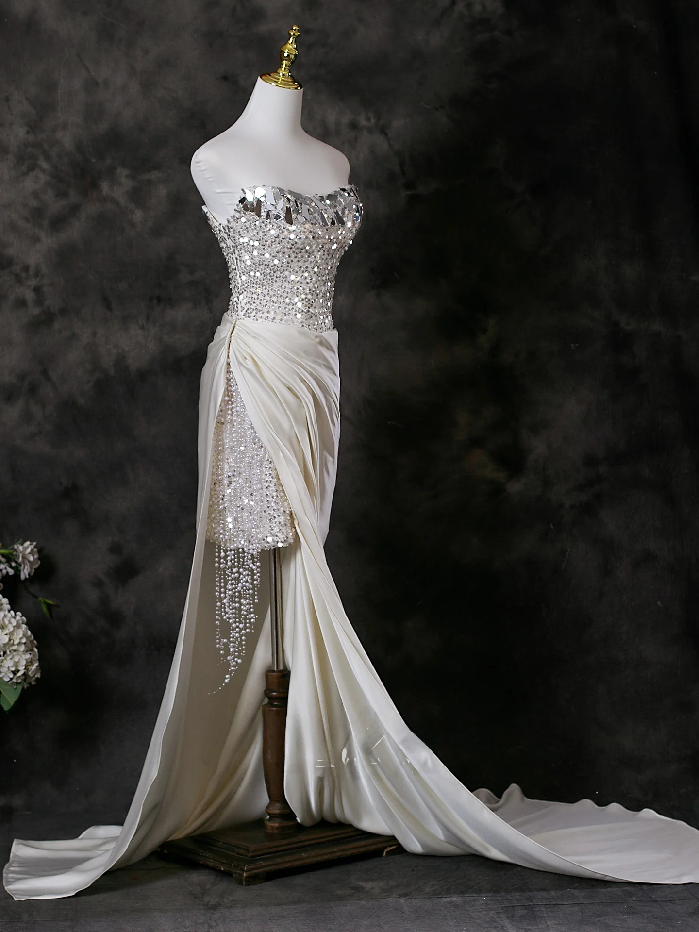 White Angel Heart Strapl Long Dr para mujer, adecuado para actuaciones escénicas, fiestas finales de año, bodas y aduaciones