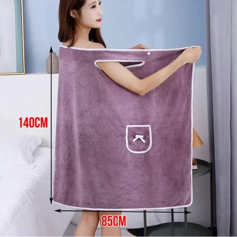 Adult Bathrobe Women Breast Wrap Wearable Bath Towel Coral Velvet Bath Skirt Towels Bathroom Soft Absorbent Thickened Edge