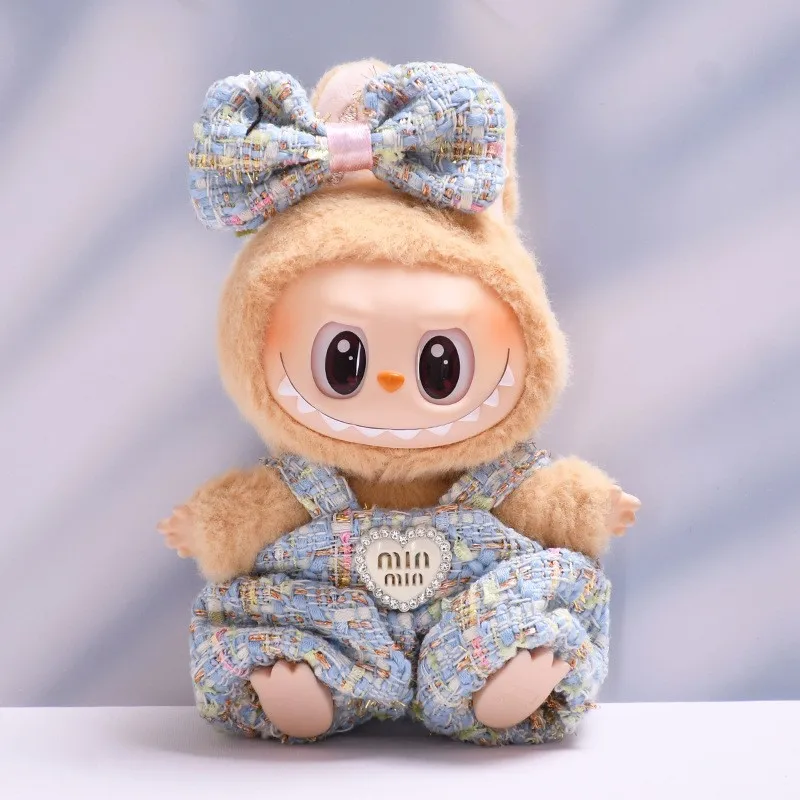 1 Set 17cm Labubu Doll Clothes Monster Outfit Sweet Princess Style Bow Strap Overalls DIY Kids Gift Christmas Birthday Part